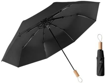 erised's bifrost Minimalistischer nordischer Stil Kleiner Sonnenschutz für Faltender Regenschirm 8 Rippen Reise Freien UV Schutz,Holzgriff,Koffer Kompakt Taschenschirm Damen und Kinder