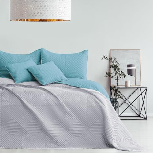 texpot Bettüberwürf 170 x 270 cm blau-grau Tagesdecke zweiseitig Ultrasonic Steppung