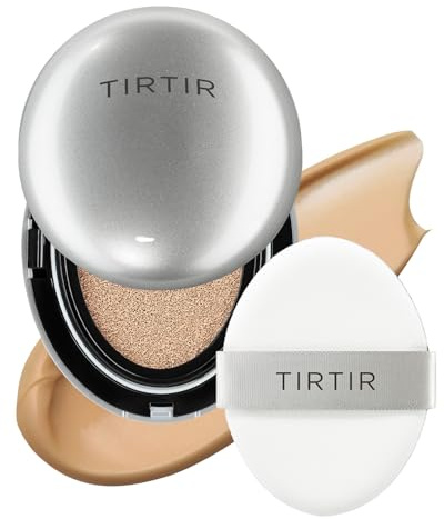 TIRTIR Mask Fit Aura Glow Silver Cushion Foundation | Semi-glow Finish, Natural Coverage, Moisturizing, Lightweight, Korean cushion foundation (#33N Macchiato, Full Size, 0.63 Fl Oz)