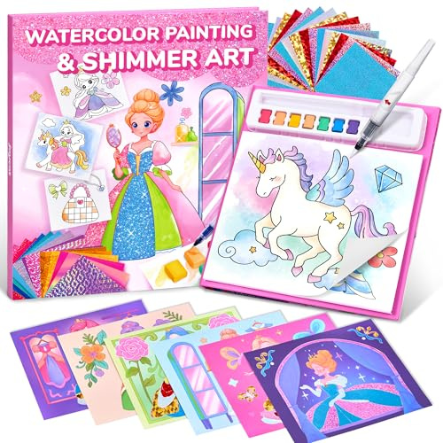 JoyCat Wasserfarben-Malbuch mit Folienkunst, Prinzessin & Pony, Hellrosa | Malset mit Wasserfarben für Kinder von 3 bis 8 Jahren, kreativer Kunst- und Bastelspaß für Reisen und als Geburtstagsgeschenk