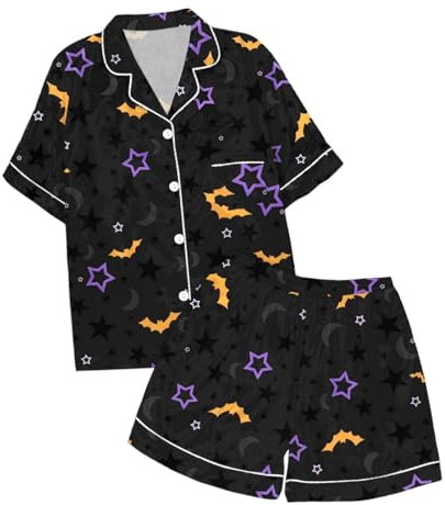 Schlafanzug für Mädchen - Silk Pyjama Set für Mädchen Button-Down-Shirt Tops+Hosen Erdbeer Print Shorts Schlafanzug Oberteil mit Kragen & Knopfleiste Mädchen Pyjamaset Sommer Baby Loungewear Set
