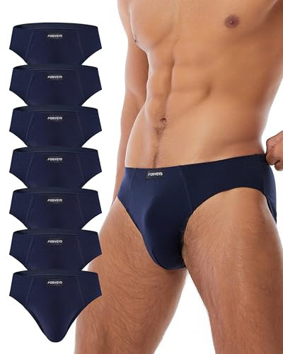 FORVEVO 7er Pack Unterhosen Männer Slip Baumwolle, Atmungsaktive Unterhosen Herrenslips, Klassischer Weich Unterwäsche mit Tasche, Stretch, Ohne Etikett(L,Marine)