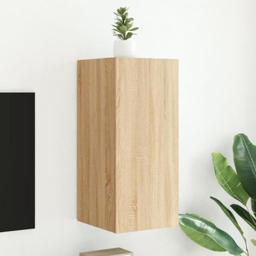 Homgoday TV-Wandschrank mit LED-Lichtern, Sonoma-Eiche, 30,5 x 35 x 70 cm, TV-Schrank, TV-Schrank für Wohnzimmer, niedriger Schrank für industrielle Wohnzimmer, TV-Halterung