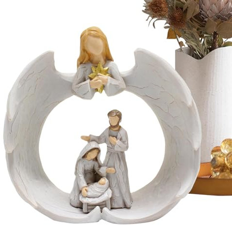 Generisch Krippenstatue,Krippenfiguren | Weihnachtsengel Krippenfiguren Innen,Harzfiguren, Statue der Heiligen Familie, saisonaler Deko-für Weihnachten