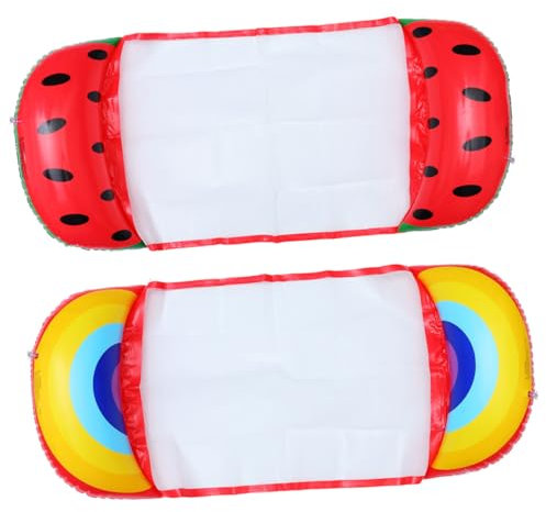 JOINPAYA 2stücke Teiliges Schwimmendes Bett Mit Netz-hängematte Und Rückenlehne Aufblasbare Wasserliege Für Erwachsene Wassermelone Regenbogen Für Pool Und Strand