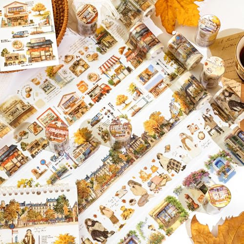 Arpaper Scrapbook Sticker Set,6 Rolls Journal Zubehör Sticker,City Life Themed PET Washi Tape Aesthetic Stickers Decorative for Journaling,Photo Album,Notebook,DIY(City Wanderer Series)