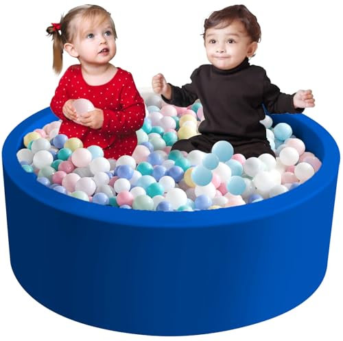 Aunekiv Bällebad für Baby ab 1 Jahr, Rundes Weiches Bällebad ohne Bälle, Schaumstoff Bällebad Kinder, 120x40 cm Bällepool Ballgruben Spielzeug für Kleinkinder, Blau