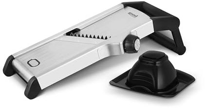 Good Food en asociación con Tower GF847073 - Mandolina de chef con cuchillas de acero inoxidable de precisión duraderas, ajustes ajustables y base antideslizante de silicona, acero inoxidable y negro