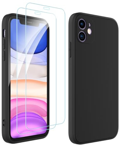 Ruayia für iPhone 11 Hülle Slikon Case, Hülle für iPhone 11 mit 2 Stück Panzer Schutz Glas, Handyhülle Ultra Dünne Weichem Stoßfest Kratzfest Schutz mit Mikrofaser - 6,1 Zoll - Schwarz