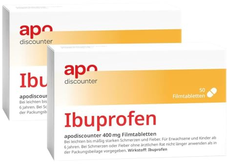 apodiscounter Ibuprofen 400 mg Schmerztabletten (2x 50 Stk) - schnell wirksam & stark gegen Schmerzen