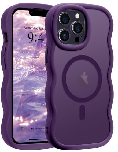 Pepmune Cover Magnetica per iPhone 13 Pro Custodia Compatibile con Magsafe Cornice Ondulata Forma Custodia Traslucida Opaca Cover Protettiva Sottile Antiurto Case per iPhone 13 Pro Viola