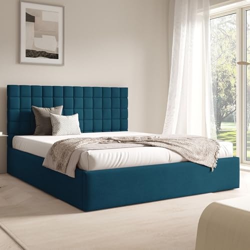 FURNISTAR Polsterbett BEA III mit Bettkasten, Bett 140x200, Doppelbett mit Stauraum und Lattenrost, Boxspringbett-Optik, Hotelbett, ohne Matratze, Schlafzimmer - Dunkelblau