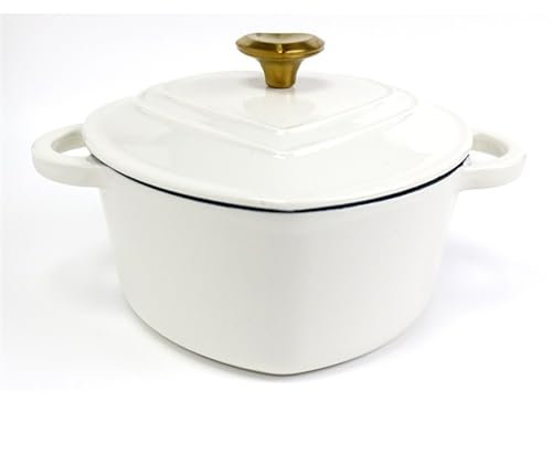 Heart Shaped Enamel Cast Iron Dutch Oven Pot with Lid Special Shaped Cocotte Soup Pot Black and White Enamel Braised Stew Pot Flower Orange 22CM