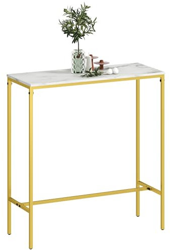 HOMCOM Bartisch Stehtisch Küchenhochtisch rechteckig mit Tischplatte in Marmoroptik und Stahlrahmen, für Esszimmer und Küche, 100 x 40 x 107 cm, goldfarben