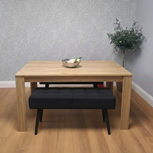 KOSY KOALA Dining Table and 2 Benches Oak Effect Wood Table 2 Black Velvet Benches Dining Room