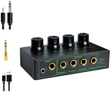 Mocoocouture Professioneller 4-Kanal Verstärker Splitter In Farbiger Metallkonstruktion Inklusive Adapterkabeln Für Die Kompatibilität Mit Mehreren Geräten. Professioneller Farb Hörverstärker