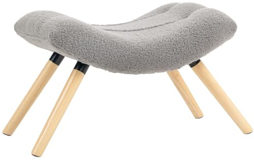 HOMCOM Repose Pied Salon Ottoman Tissu, Pieds Bois de Hêtre, Gris | Pouf Salon, Tabouret de Canapé, Siège Rembourré, pour Chambre, Entrée
