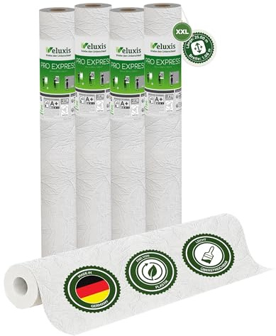 Veluxis Vliestapete PRO 4er-Set Feine Faserstruktur – 25,00 m × 1,06 m | Renoviervlies Feine Faserstruktur, rissüberbrückend, blickdicht, überstreichbar, Made in Germany I Veluxis ®