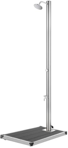 Gecheer Gartendusche mit Grauer Bodenplatte 220 cm Edelstahl, Gartendusche Pooldusche Außendusche mit Regenduschkopf für Camping Pool Garten3070783