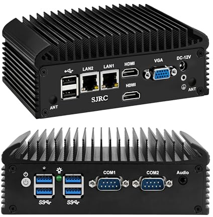 SJRC Mini PC N305 Fanless Industrial Appliance, Dual Gigabit RJ45 LAN, 2 x RS232/RS485 COM, Embedded Mini Computer Hardware, 2 x HD & VGA, M.2 NVMe, mPCle, NO RAM NO SSD