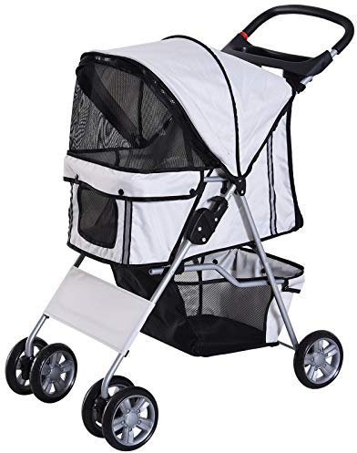 PawHut Passeggino per Cani Pieghevole Carrello per Animali Domestici Carrello Carrozzina Grigio 75 x 45 x 97cm