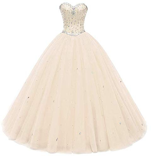 Likedpage Women's Sweetheart Ball Gown Tulle Quinceanera Dresses Prom Dress (US8, Champagne) … …