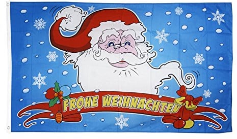 Flaggenfritze Fahne Weihnachten 90x150 cm mit 2 Metallösen, Flagge Weihnachtsmannkopf mit roter Mütze, wetterbeständig, Polyester, doppelt genäht, Weihnachtsflagge Deko