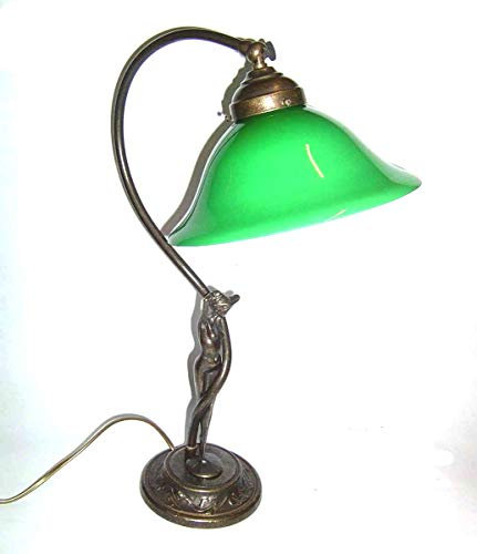 - Liberty Base Messing brüniert Skulptur Damina Lampenschirm Glas grün Opaline Hand Made Italy