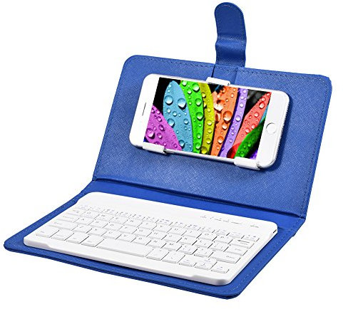 Eboxer Portable Bluetooth Keyboard & Case Slim Shell Cover with Detachable Keyboard, Bracket, Built-in Stand Securely Holds for 4.5-6.8 Inch Cell Phone for iOS/Windows/Android(Blue)