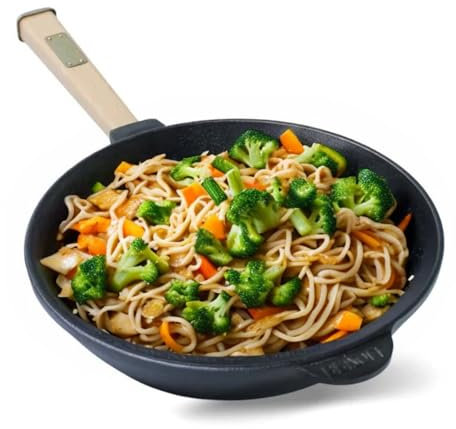 Gusseisen Wok Pfanne 24 cm BRIZOLL Wokpfanne 2,2 L für Gasgrill, Herd, Ofen, Lagerfeuer Asia Gusseisenpfanne Induktionsgeeignet Cast Iron Wok