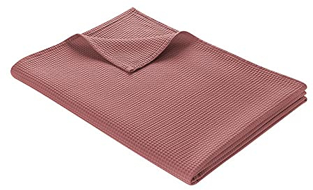 WOHNWOHL® Tagesdecke (150x200cm) • Leichte Waffelpique Decke • 100% Baumwolle • Sommerdecke • Sofa-Decke • Pflegeleichte Wohndecke • Überwurfdecke • Baumwolldecke • Farbe: Rosé
