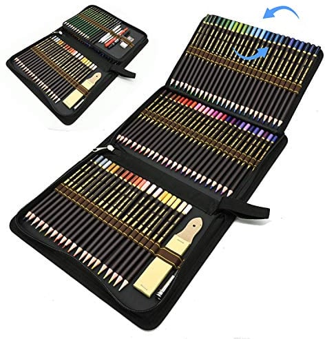 96pcs Lápices de Colores para Bosquejo Material de dibujo Set,mejores lapices de colores, Incluye Lápices Pastel,Lápices de Grafito, Carboncillos, Caja de Cremallera Portátil