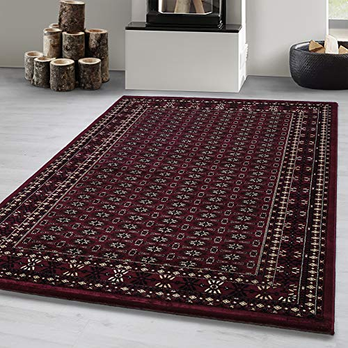 Carpetsale24 Orient Teppich 120x170 cm Rot, Eleganter Kurzflorteppich mit Vintage-Charakter, Ideal für Wohn- oder Schlafbereich