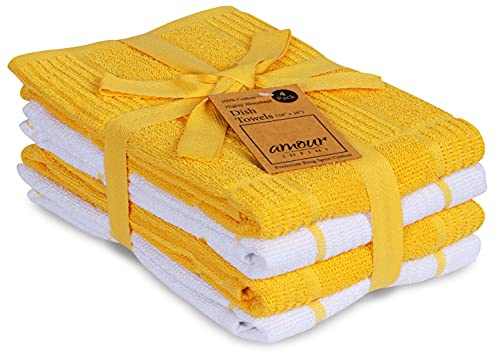 Amour Infini Küchentücher, saugfähig, schnell trocknend, hochwertige Frottee-Baumwolle, Geschirrtuch mit Aufhängeschlaufe, 40,6 x 71,1 cm, Hand- und Geschirrtücher, 4 Stück, Gelb