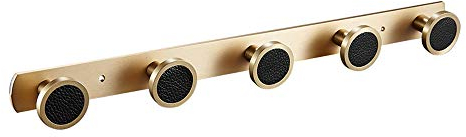 SHUGUANG Patère Murale Avec 5 Ronde Crochets en Laiton Or Brossé, Porte-Manteau, Porte-Serviette pour Salle de Bain, Salon, Installation à Vis, Black Leather