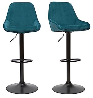Miliboo Designer-Barhocker verstellbar Petrolblau Samt (2er-Set) Holo