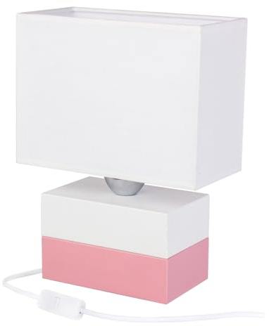 Hellux Nachtlicht Baby aus Holz | LED Tischlampe Kinderzimmer | Elegante Nachttischlampe Kinder 27x11x20 cm für Babyzimmer | Kinder Lampe E27 (Weiß/Rosa)