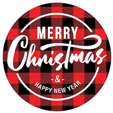 Rote und schwarze Buffalo Plaid Merry Christmas and Happy New Year Runde Etiketten – 40 Aufkleber