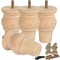 TCHOSUZ 4 Inch Wooden Furniture Legs (10cm) Set of 4 Solid Hardwood Replacement Bun Feet for Sofa, Couch, Chair, Ottoman, Dresser, Cabinet, Coffee Table - M8 Predrilled Screw Holes