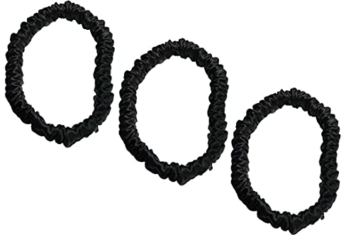 Haargummis aus 100 % reiner 19 Momme Maulbeerseide, weiche Schlaf-Haargummis, Seiden-Brokat, für Damen und Mädchen, 1 cm, 3 Stück, Schwarz