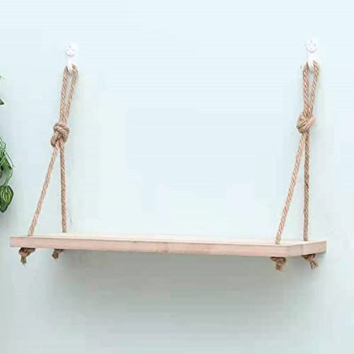 Étagère murale décorative flottante, corde de jute, étagère murale balançoire, rebord pour photos, décoration murale (50 x 15 x 1,6 cm, A)