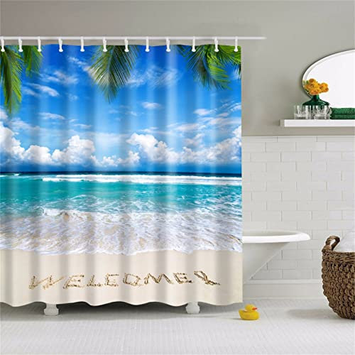 YANZHANG Mare 3D tenda doccia Impermeabile tenda doccia antimuffa 150x180cm tende doccia con Ganci tenda bagno