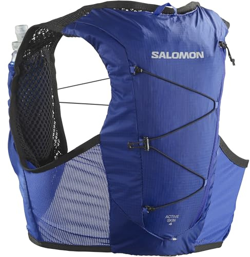Salomon Active Skin 4 Gilet d'hydratation Trail running Randonnée Vélo unisexe avec flasques d'hydratation incluses, Fit précis, Facilité d’accès, Rangement optimisé, Bleu, XL