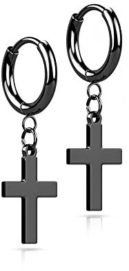 Treuheld® Edelstahl Creolen Ohrringe mit Kreuz-Anhänger | 4 Farben [02.] - schwarz