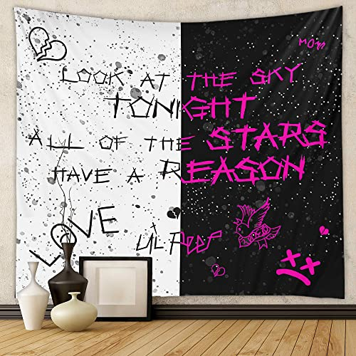 Euibziy Rapper Wandteppich Lil Peep Tapisserie Juice Wrld Schwarz und Weiß Stern Tapisserie für Schlafzimmer Wohnheim Hip Hop Heimdekorationen Wandbehang 130 x 150 cm