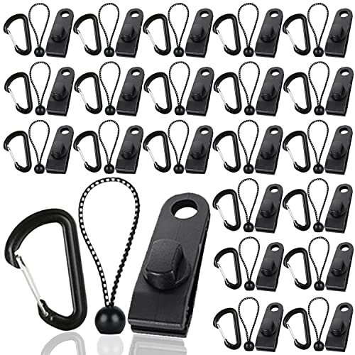 JMIATRY Set di 60 Clip per Teloni con 20 Corde Elastiche e 20 Anelli a D - Morsetti Resistenti per Campeggio