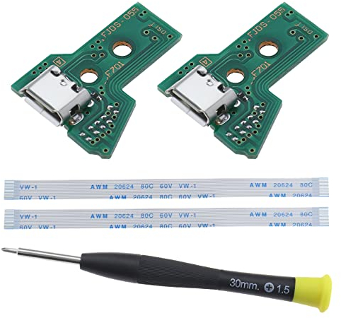 EMSea 2 Piezas Placa de Interfaz JDS-055 Y Cable de Cinta de 12 Pines Compatible con PS4 Pro/Slim Conjunto de Puerto de Carga de Repuesto para Controlador Inalámbrico