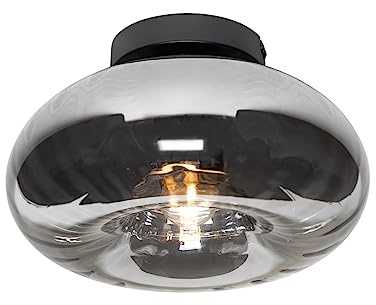 Qazqa Art Deco Deckenleuchte, Deckenlampe - Ayesha - Schwarz mit Rauchglas, Rund, 27cm, Ideal als Flur, Schlafzimmerlampe und Wohnzimmerlampe