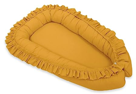 Bene Butik Kuscheliger Schlafkokon in Sempf Farbe Babynest mit Rüsche für Neugeborene Kleinkinder Gemütlicher sicherer und vielseitiger Schlafplatz ersten Lebensmonate Perfekte Lösung für Eltern