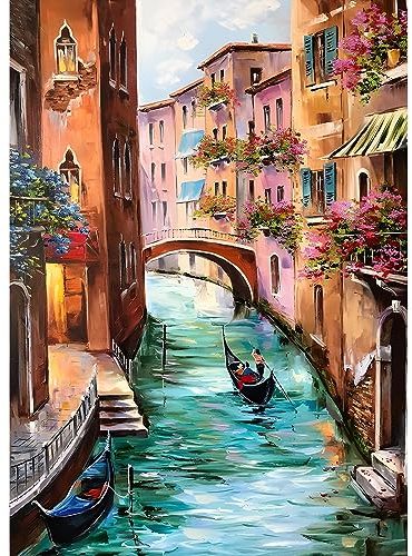 EOBROMD Diamond Painting Erwachsene Landschaften, 5D Diamant Painting Bilder Erwachsene Stadt am Wasser, DIY Diamond Painting Bilder Diamant Malerei Set für Wanddekoration 30x40cm